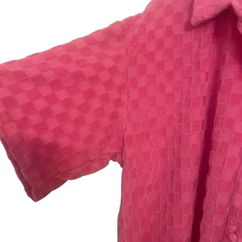Bailey Rose Pink Checkered Terry Shirt large beach summer spring oversized - Picture 7 of 11